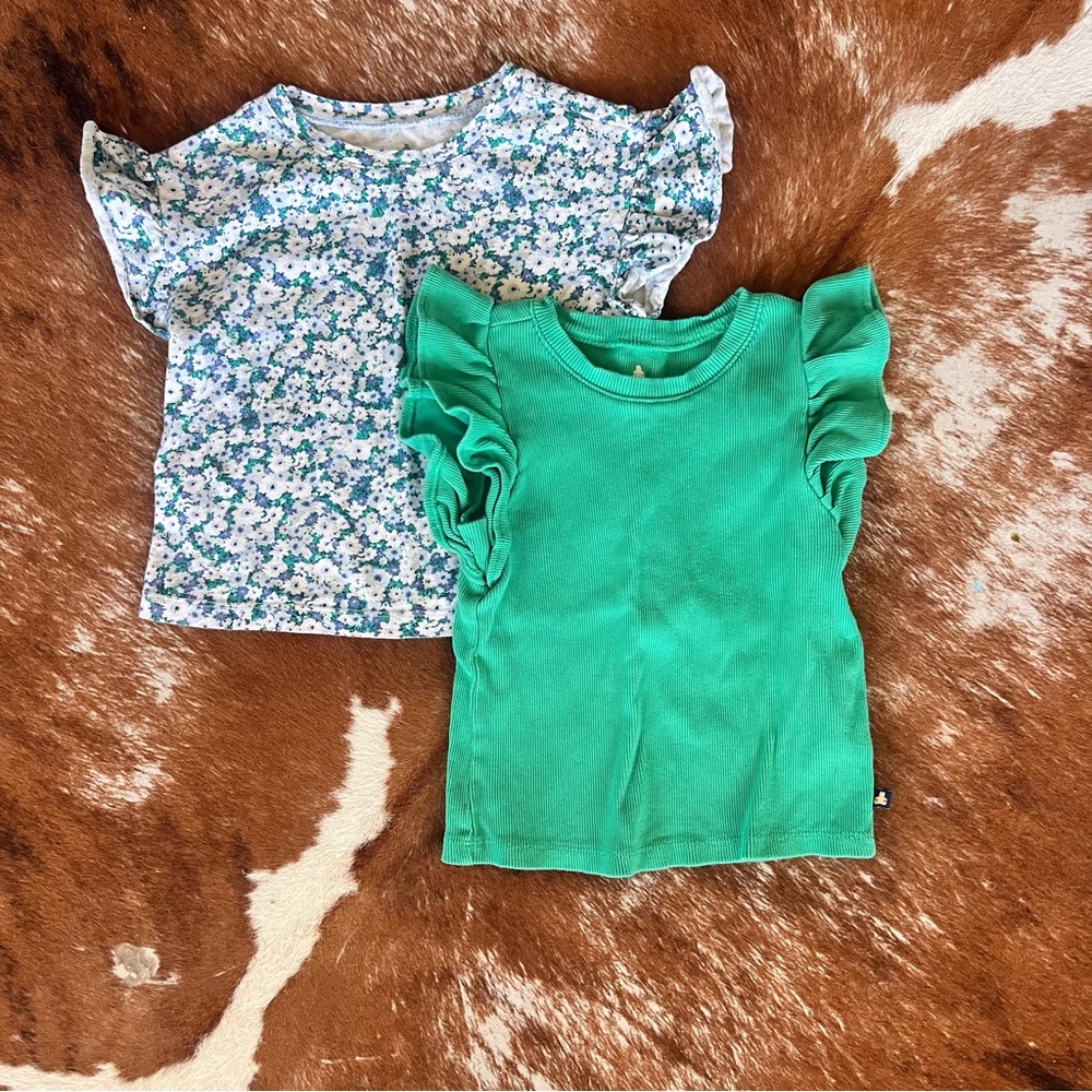 GAP Kids Green and Floral Ruffle Sleeve Tees bundle